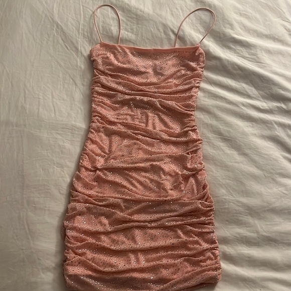 Oh Polly Dresses Oh Polly Rhinestone Ruched Pink Mini Dress Poshmark